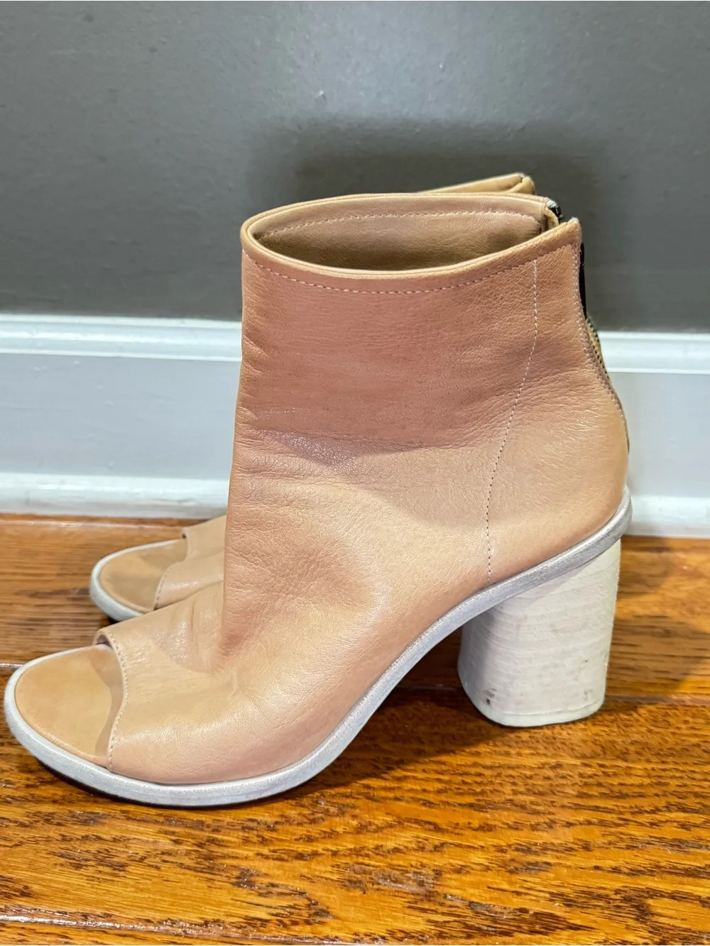 Steven By Steve Madden Blush Tan Open-Toe Leather Ankle Boots